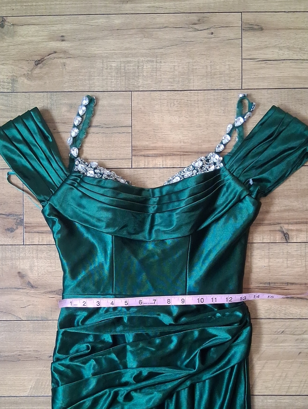Women's Formal Glam Green Cowl Neck Sweep Train Gown Crystals Straps Small - Picture 10 of 16